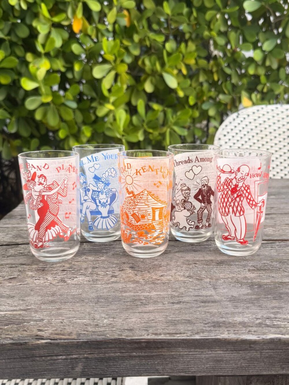 Vintage Set Hazel Atlas Melody Sing a Song Sheet Music Glasses Tumblers Barware